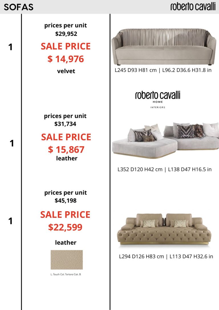 Sofas — showroom sale price list, page 1