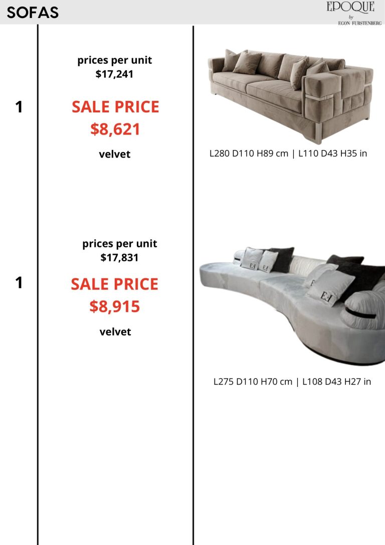 Sofas — showroom sale price list, page 4