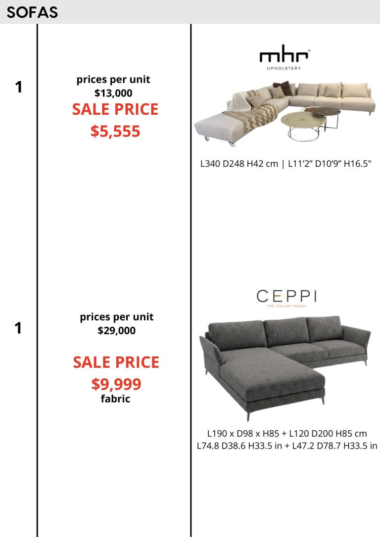 Sofas — showroom sale price list, page 5