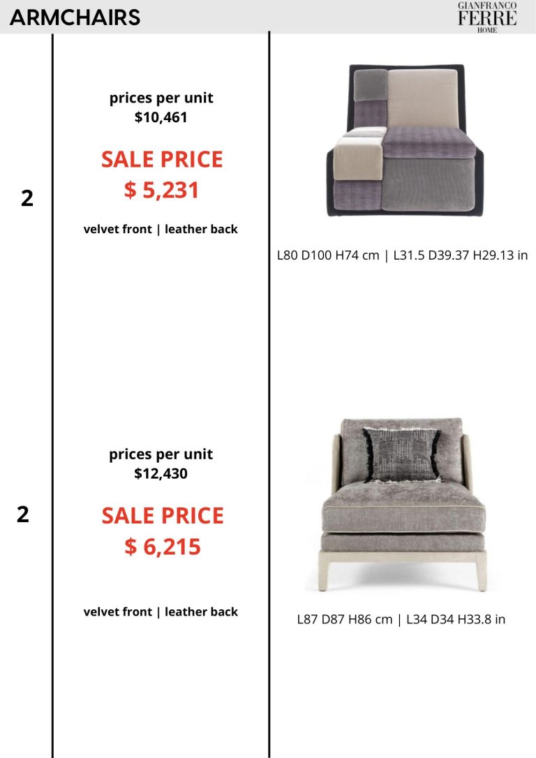 Armchairs — showroom sale price list, page 4