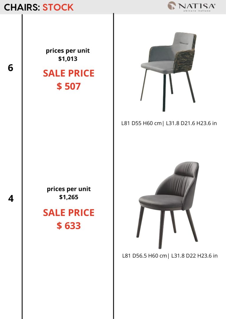 Chairs & Bar Stools — showroom sale price list, page 2