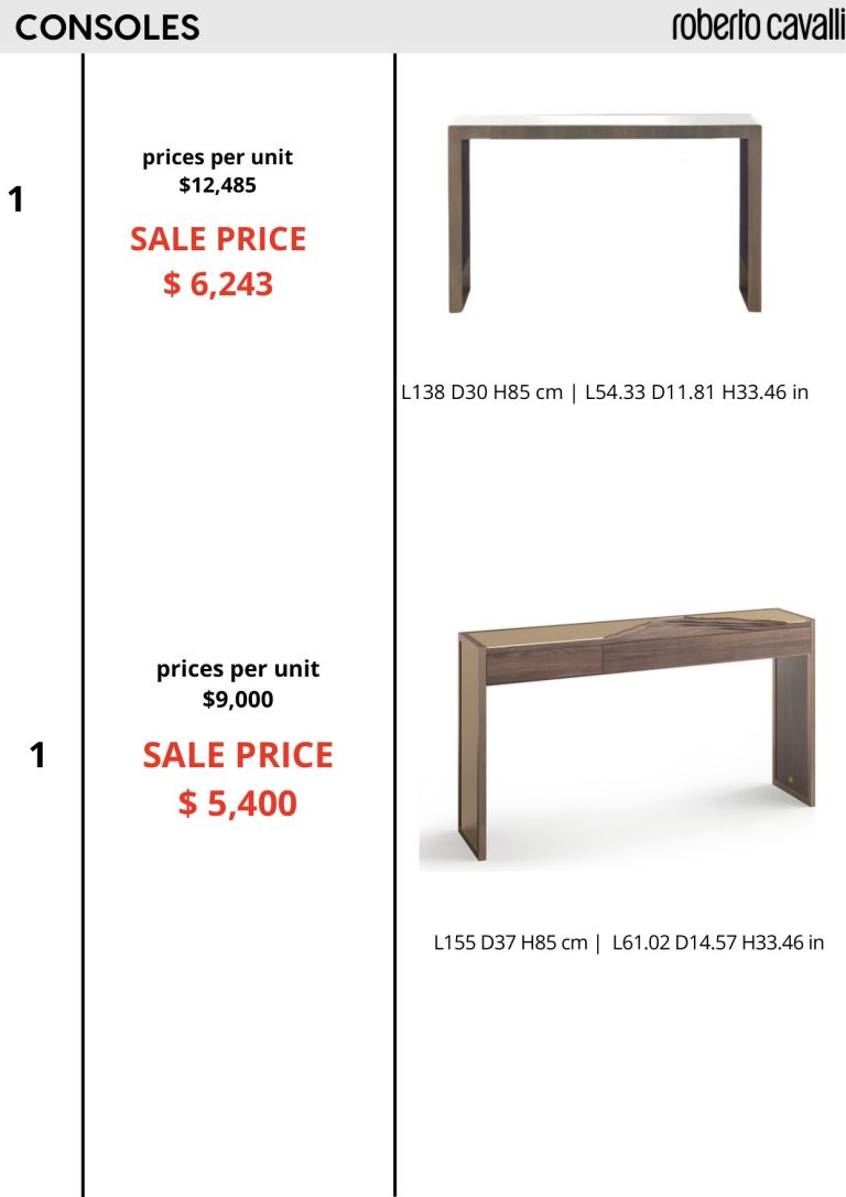 Consoles — showroom sale price list, page 1