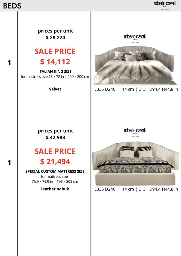 Beds — showroom sale price list, page 1
