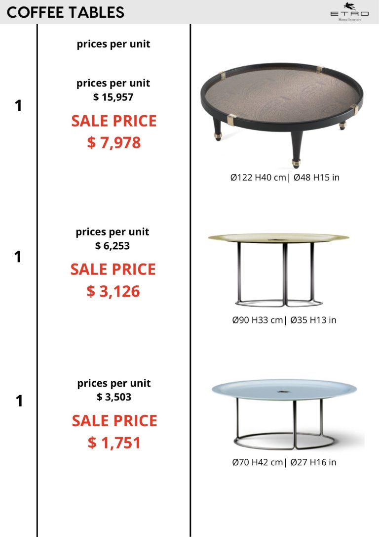 Coffee Tables — showroom sale price list, page 5