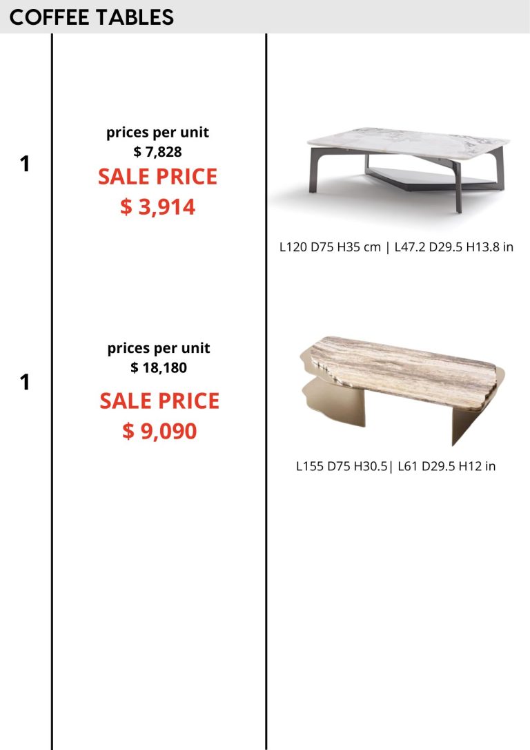 Coffee Tables — showroom sale price list, page 6