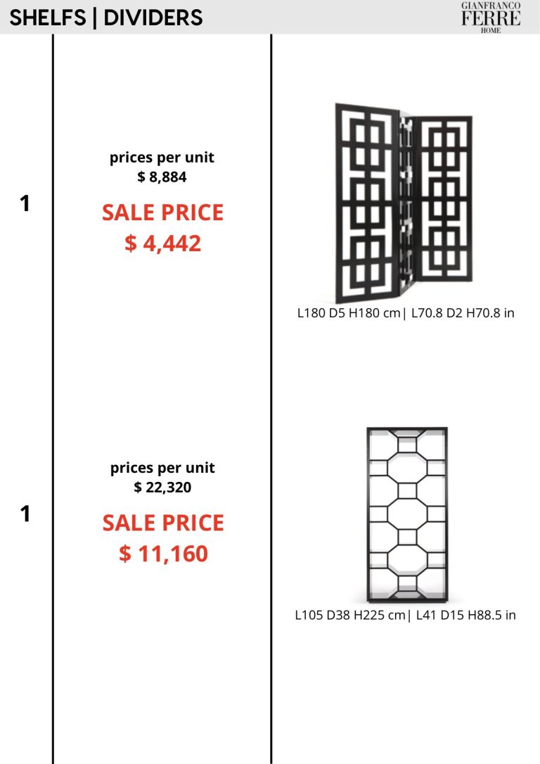 Dividers — showroom sale price list, page 1