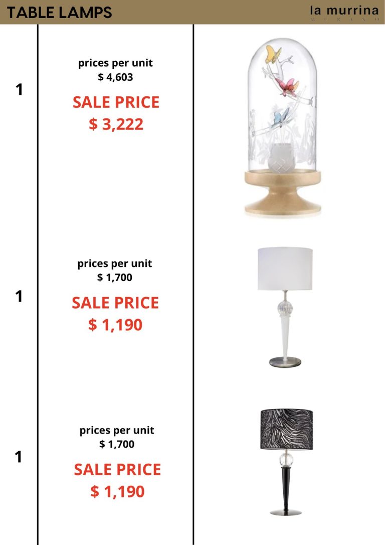 Table Lamps — showroom sale price list, page 4