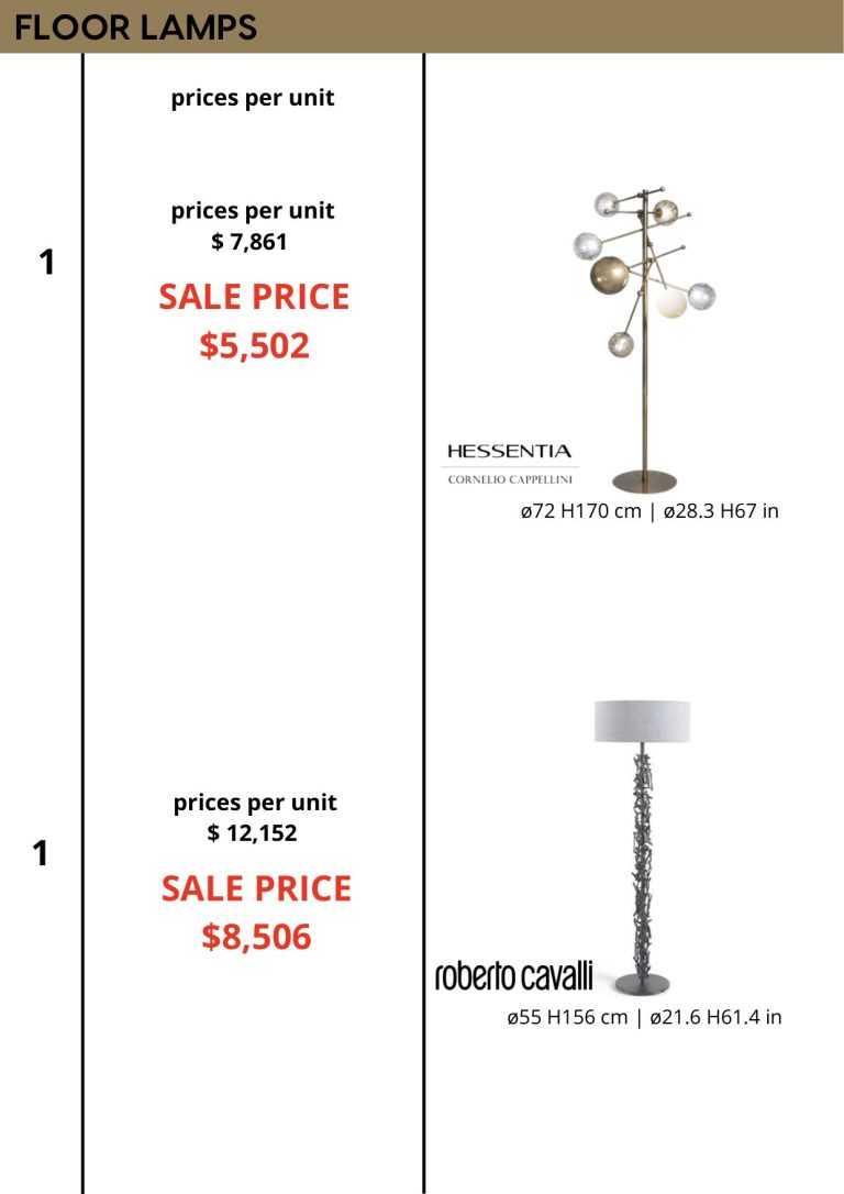Floor Lamps — showroom sale price list, page 1