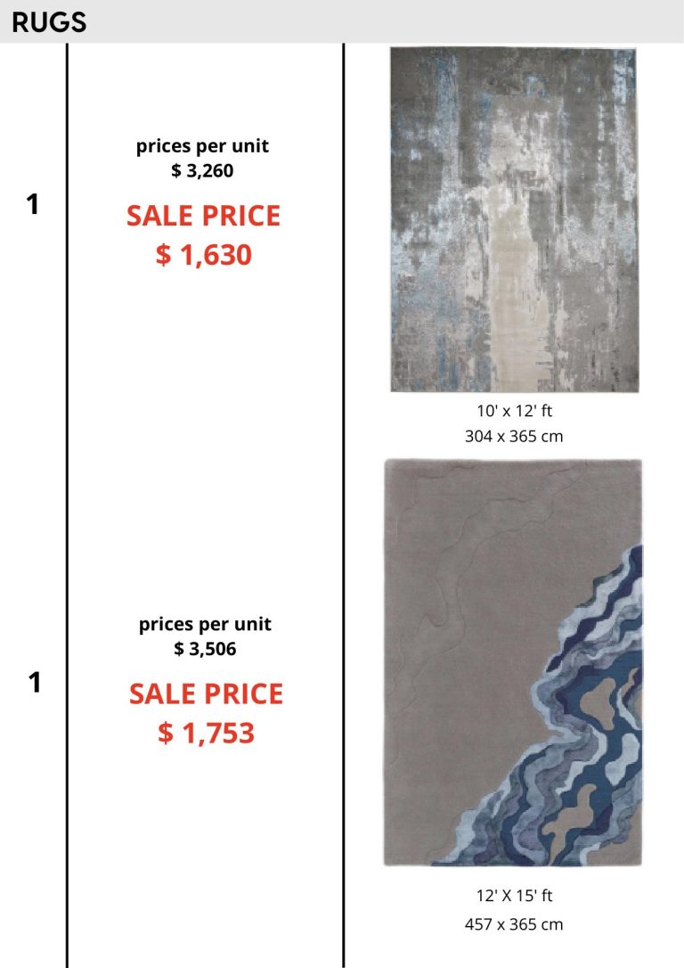 Rugs — showroom sale price list, page 1