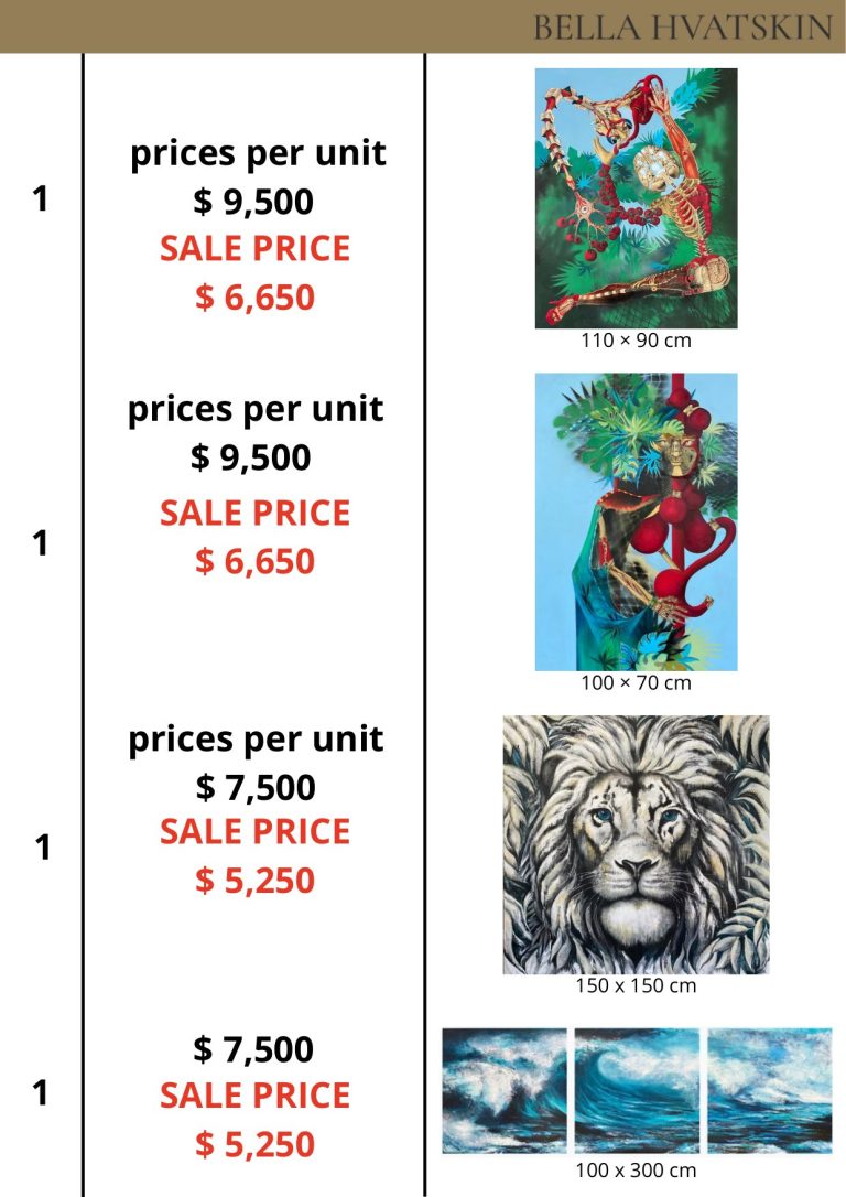 Artwork — showroom sale price list, page 1